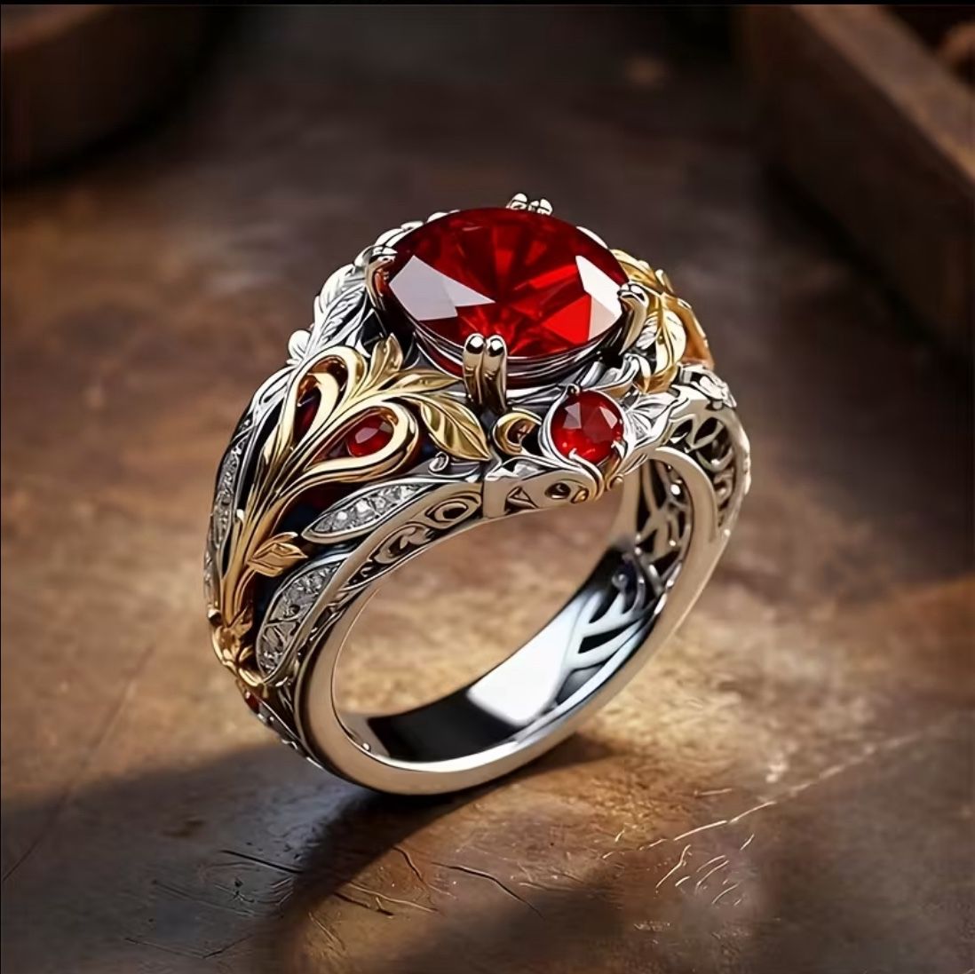 Two Tone Ring Set | Inlaid with Artificial Artificial Gemstone, Vintage Style, Unisex, Suitable for Daily Wear and Party/Birthday/Anniversary/Christma