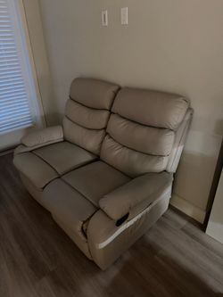 Beige Faux Leather Recliner Loveseat