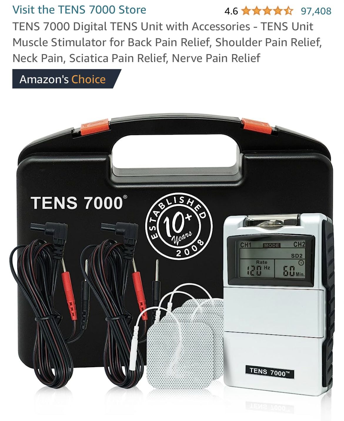 TENS 7000 Digital TENS Unit with Accessories - TENS Unit Muscle Stimulator for Back Pain Relief 