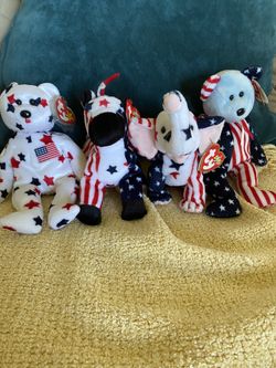 Lot Of 4 Beanie Babies Glory , Lefty ,Righty and Spangle 