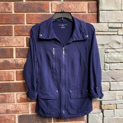 Karen Scott Zip Navy Jacket Top Wm S