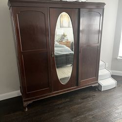 Antique Armoire with Mirror Hanging Bar And Shelves  