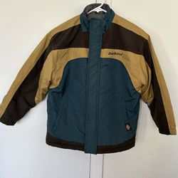 VTG Dickies Workwear Size Medium TEAL Embroidered Brown Long Sleeve Zipper Jacket 