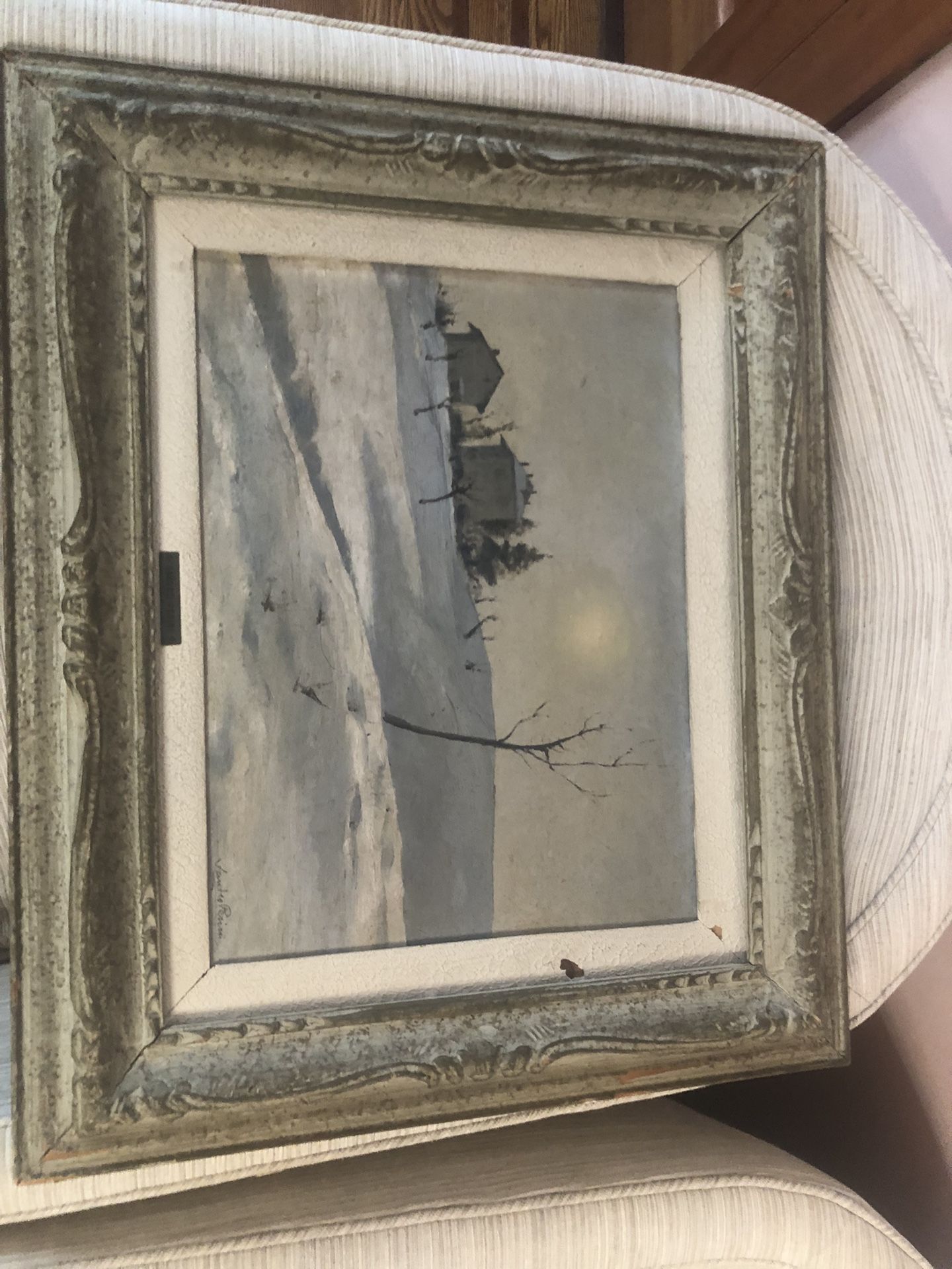 Vintage Signed Oil Painting by Sandro Perini – Framed Winter Scene