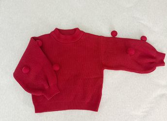 Girls red New Year Christmas knitted sweater with ball decoration