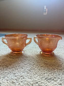 Vintage Federal Glass Normandie Amber Creamer & Sugar Set