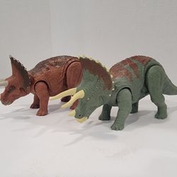(2) Jurassic World Dominion Roar Triceratops Dinosaurs 12” ~ Batteries Needed