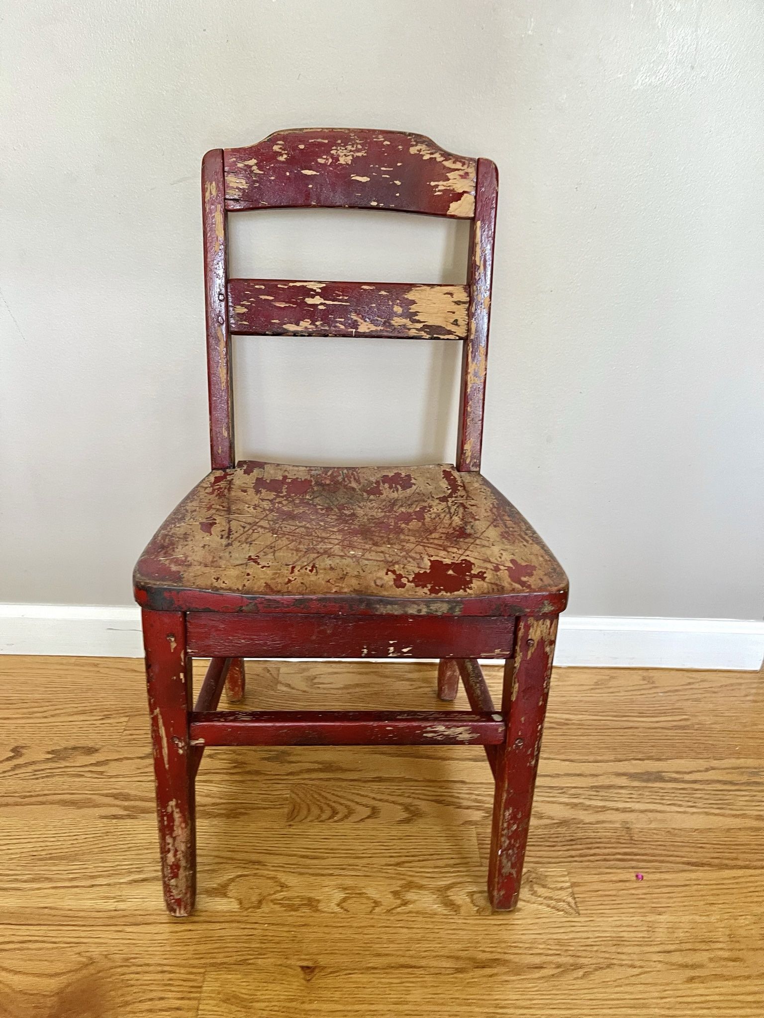 Distressed Wooden Vintage Red Vintage School Child Sized Chair