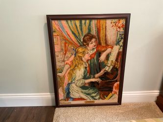 FRAMED NEEDLE POINT of “GIRLS AT THE PIANO” by Painter Pierre-Augusta Renoir
