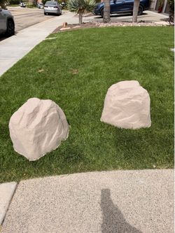 Outside plastic rocks