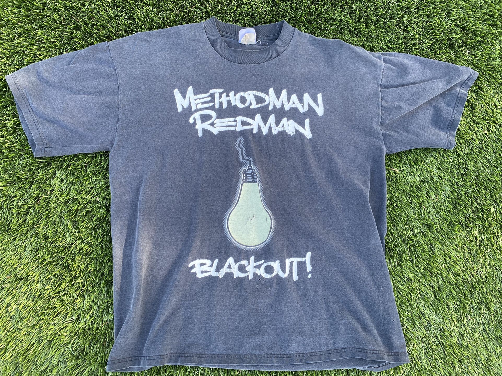VINTAGE METHOD MAN REDMAN BLACKOUT CONCERT TOUR GLOW RAP T SHIRT L 2000