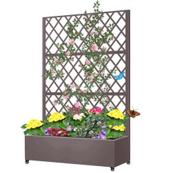 Raised Planter Box with Trellis and Wheels