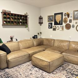 Modern Lounge Top Grain Leather Modular Corner Sectional Sofa W/ Ottoman •FREE DELIVERY•