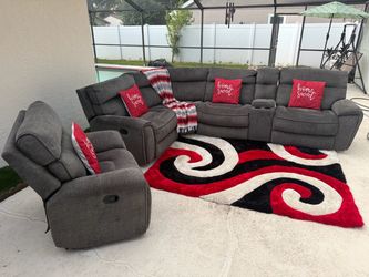 Beautiful Dark Gray Reclining Sectional Sofa & Matching Rocker Reclining. (DELIVERY AVAILABLE).