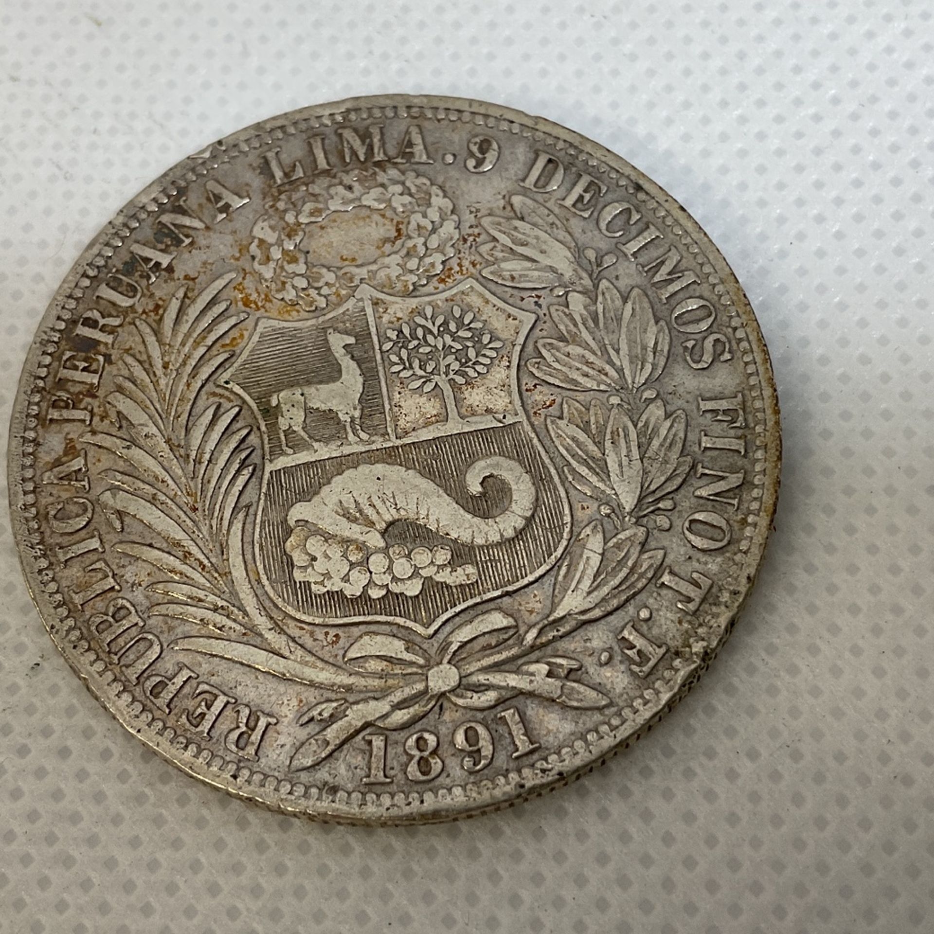 PERU 1891 T.F. UN SOL NICE ORIGINAL SURFACES NEVER CLEANED