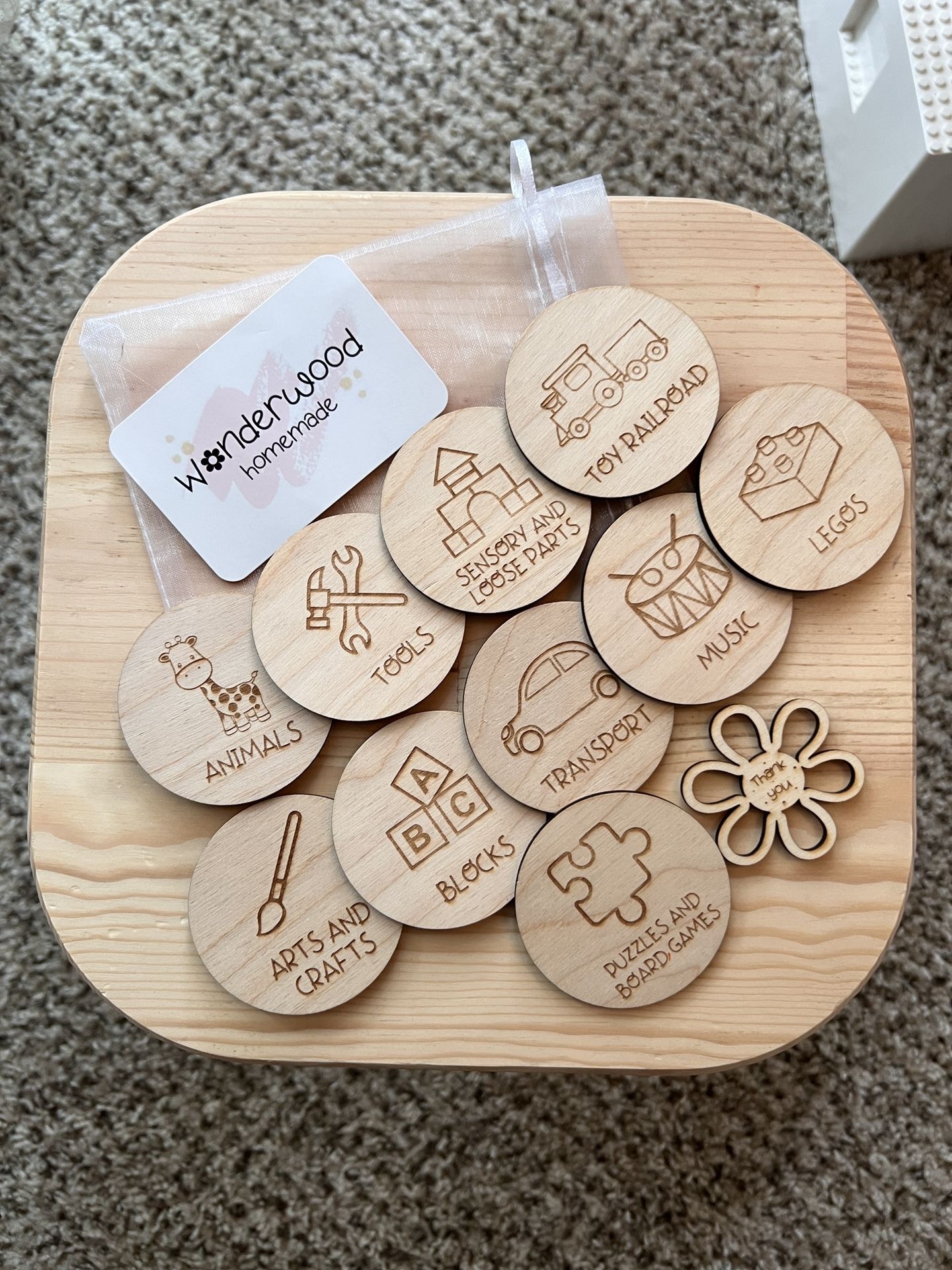 Trofast storage labels for playroom, Toy storage tags, wooden storage labels