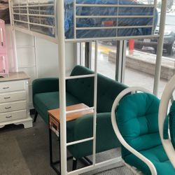 Twin Size Metal Loft Bunk Bed Frame (Mattress Not Included)