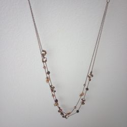 Vintage Designer 2 Strand Bronze 15 In  Chain With Amber Gems & 3 In Extension 