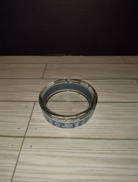 Las Vegas Caesars Palace Casino Dark Blue Symbols Vintage Glass Ashtray