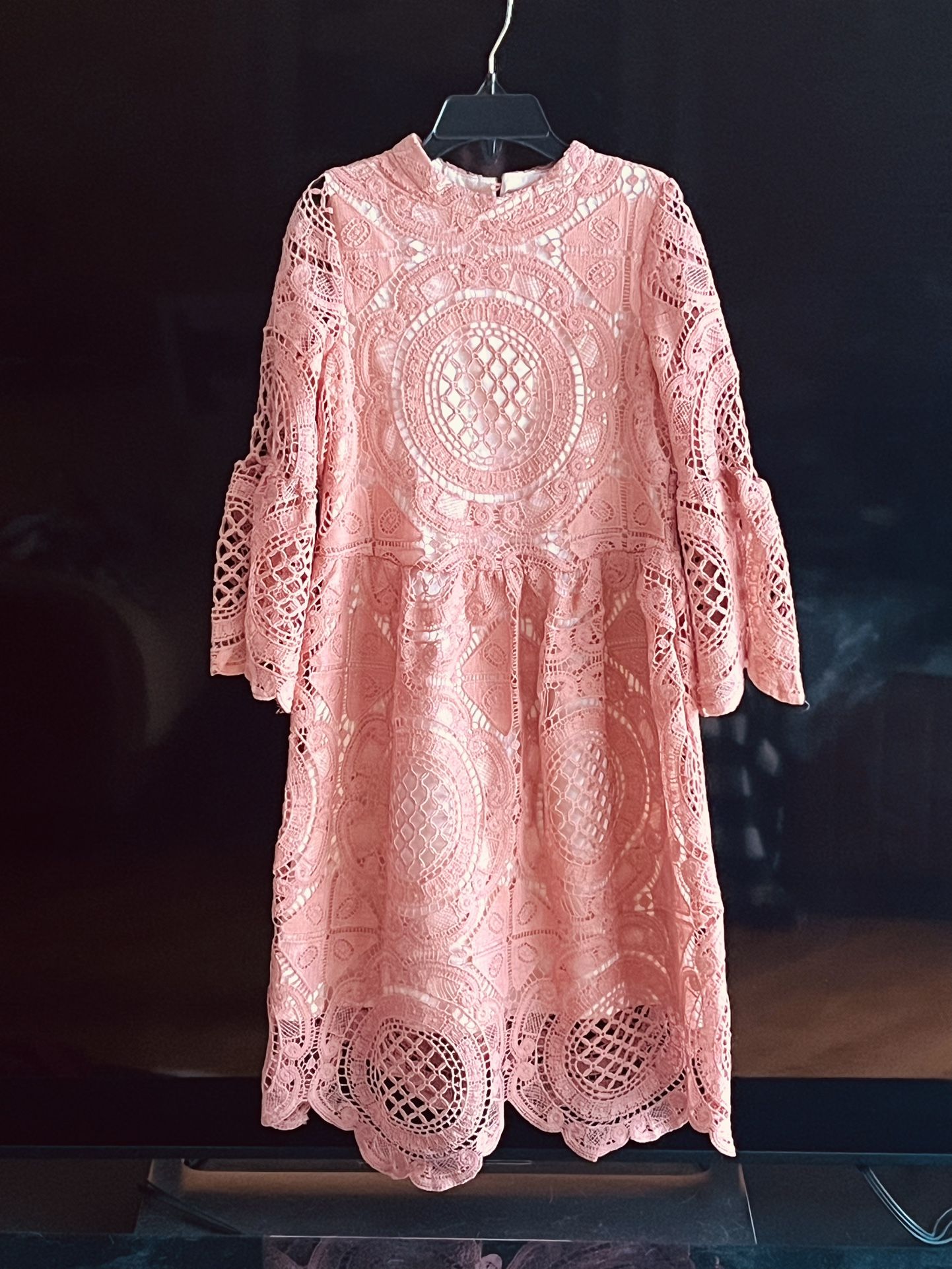 Girls Crochet Dress Blush color Size 7.