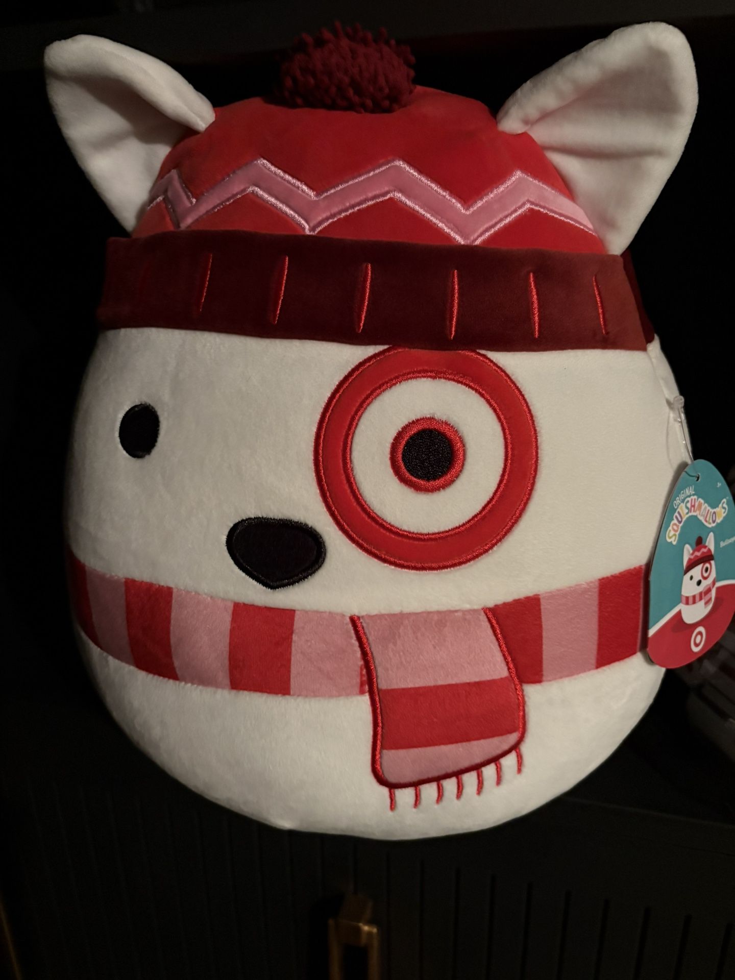 Brand new target squish, mellow Plush toy, bull’s-eye dog winter edition