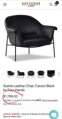 Four hands 
Suerte Leather Chair, Carson Black