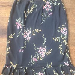 AGB Black Floral Midi Skirt Sz S