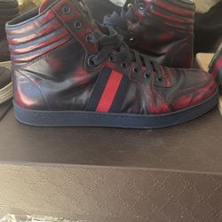 Gucci High Tops Red Black Distressed Leather – Size 6.5 (Fits 7.5–8)
