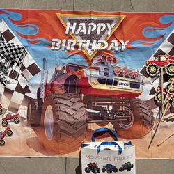 Monster Truck Birthday Party Decor Backdrop