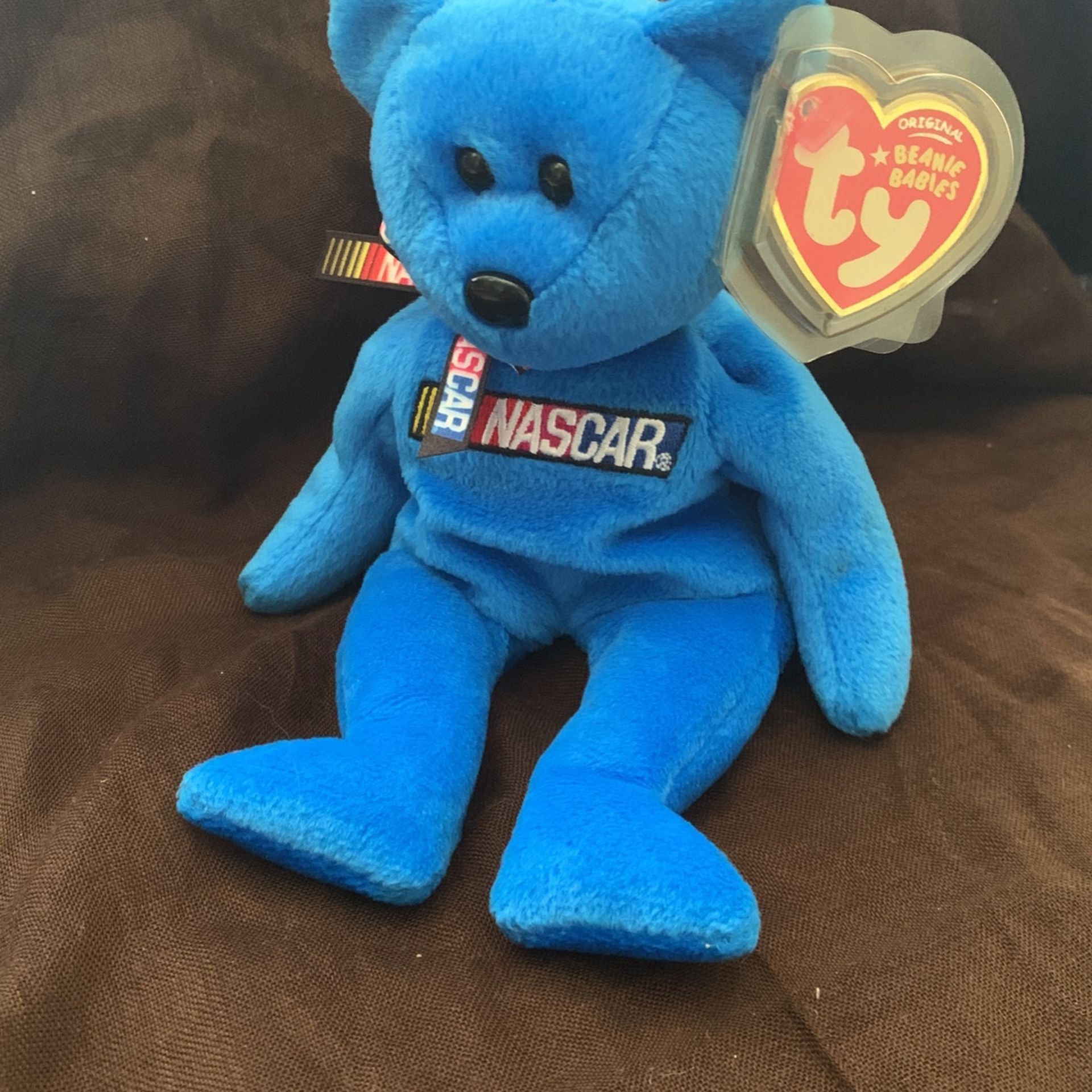 Ty Beanie Baby RACER Nascar Blue Bear, Mint Condition With Tag /tash