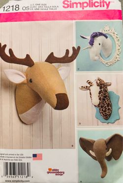 Plush Stuffed Animal Head Simplicity 1218 Pattern Uncut