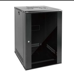 Tecmojo 18U Wall Mount Rack Network Cabinet for 19" IT Equipmentwith Lockable Glass Door and Side PanelsCooling FanBlack17.7inch Depth for AV/Computer