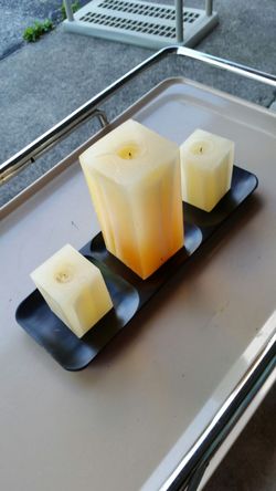 3 candles with holder