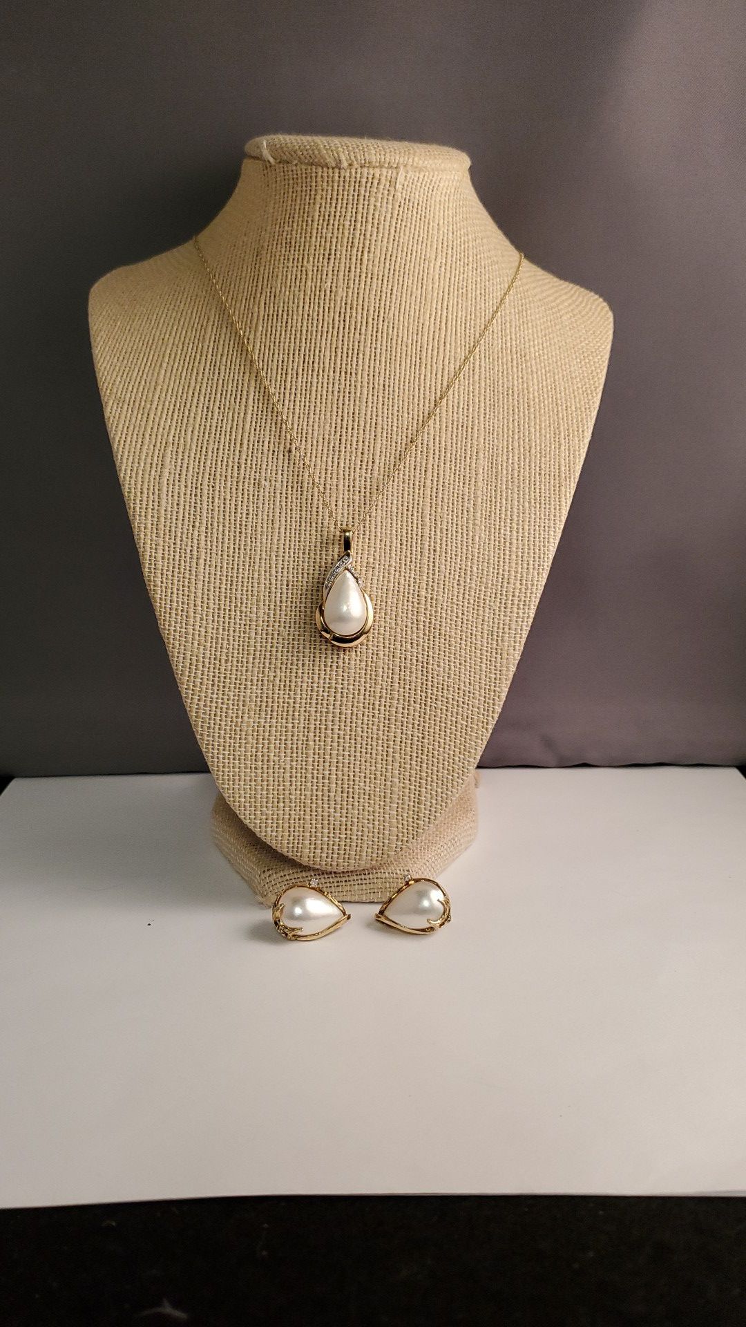 20inch 14k gold pearl-diamonds necklace clippon earrings