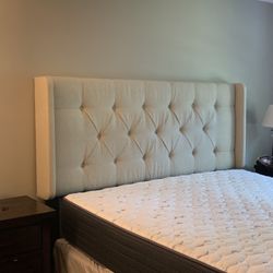 King Beige Upholstered Headboard