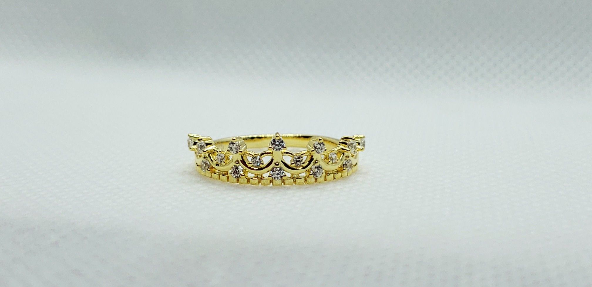 Gold Princess Tiara Ring 925 Sterling Silver, Gold Plated, Size 7