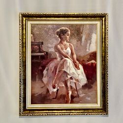 Seated Ballerina Portrait Wall Art Framed 26x30”