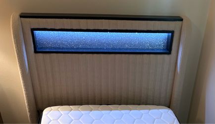 Upholstered LED twin platform bed, cream colored