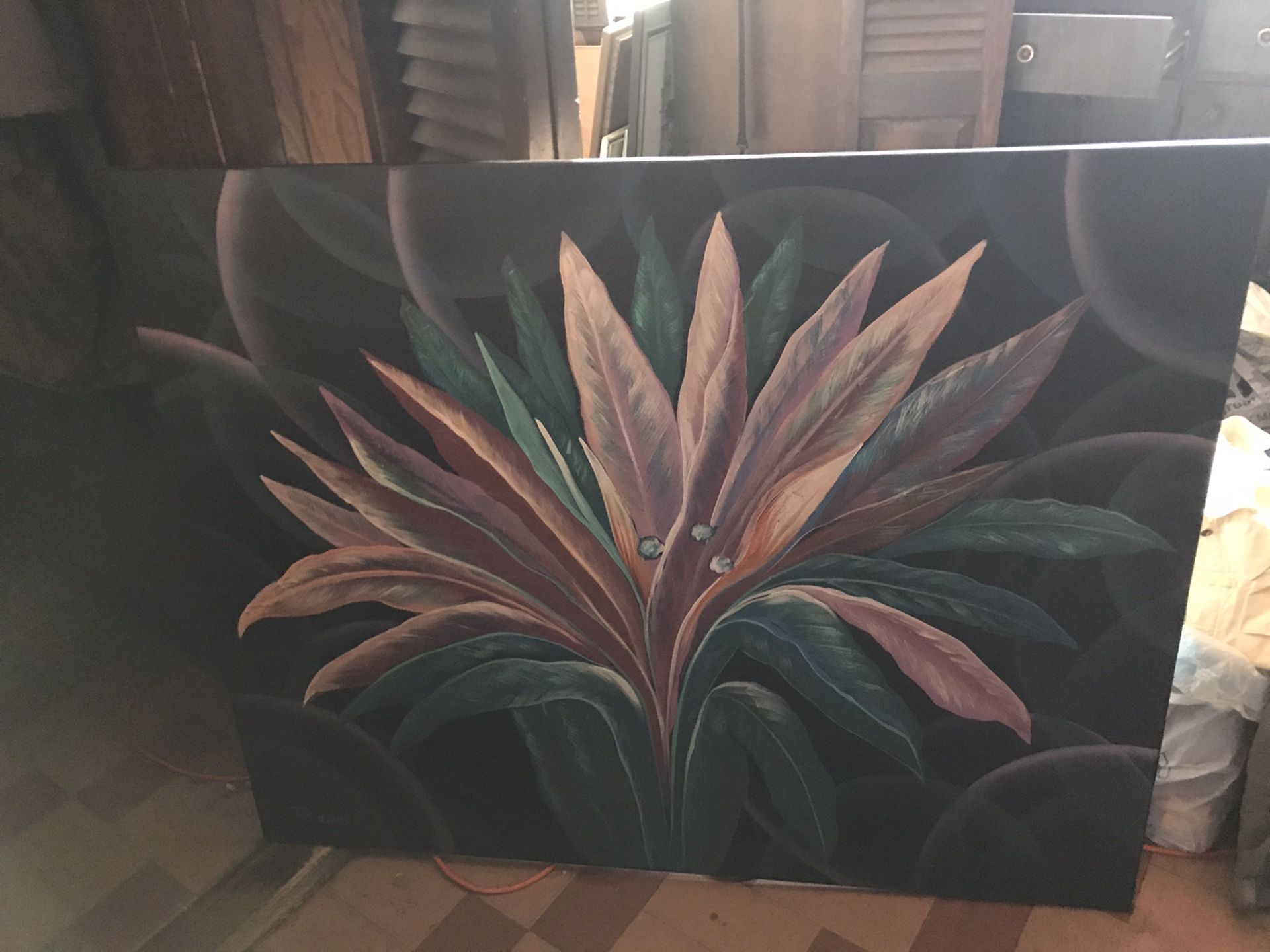 Large hand painted flower canvas