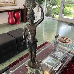 Bronze Sculpture Planter of Boy Holding Urn