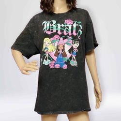 Official BRATZ size L Shirt Short sleeve Black Bleach Dyed Y2K Kidcore