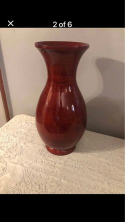 Turned Wood Vase Red-Brown Finish