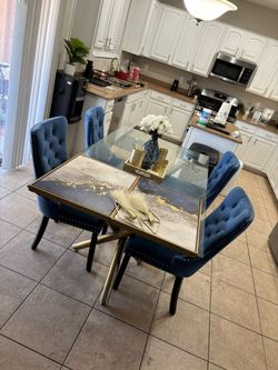 Blue & Gold Dining Table Set