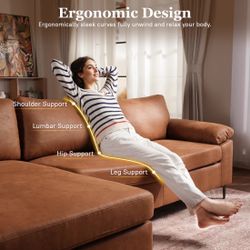 L Shaped Couch with Reversible Chaise Living Room Couch Modern Sofa Set，Suede Fabric light Brown