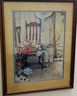 Vintage Norman Rockwell Wall Art – Framed Floral Chair Scene (21”×17.5”)