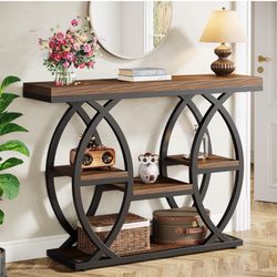 39.4" Console Table, Industrial 4-Tier Sofa Table Entryway Table with Storage Shelves, Narrow Wood Accent Tables with Metal Frame for Small Spaces, Ha