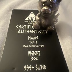 Hand Poured Ted Bear 3oz .999 Silver 