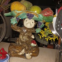 Gorgeous Larg Ceramic Monkey W Artificial Fruit 18 Firm Look My Post Tons Item