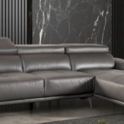 Brand New Grey Leather Modern Style Sectional Sofa 