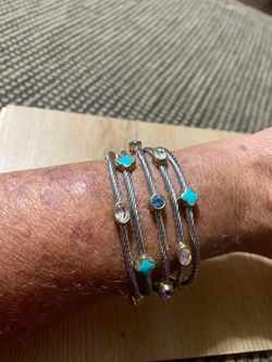 Multi-Row Cable Cuff Bracelet with Turquoise and Blue Accents